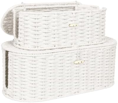 Set of 2 Cable Management Box, Handwoven Cord Hider Box with 3 Open Slots by Unknown