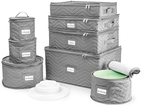 Sorbus China Storage Containers, Dinnerware Storage Set (8 Piece, Gray) by Sorbus