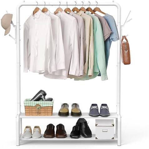 Simple Houseware 52" W Freestanding Closet Garment Rack with Shelves, White - Image 7