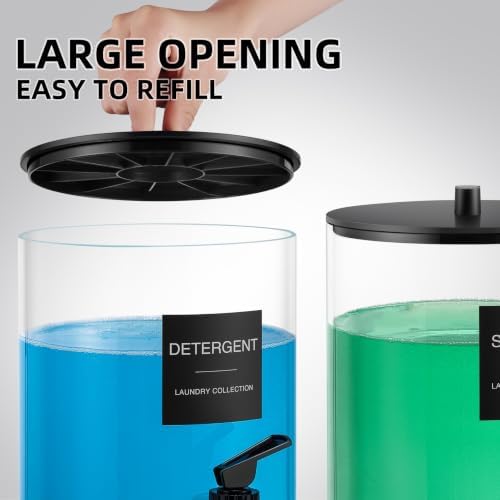 TIPGO 1 Gallon Glass Laundry Detergent Dispenser with Spigot, 128 oz Liquid Laundry Soap and Fabric Softener Container, Wide Mouth Detergent Holder with 6 Waterproof Labels (2 Pack) - Image 3