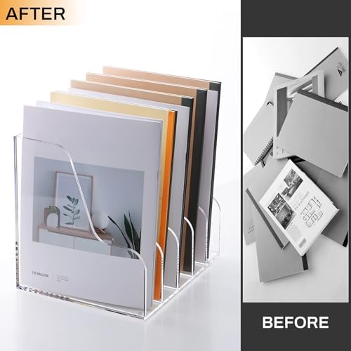 SANRUI Acrylic Desk Organizer, 5-Section Upright Magazine Holder, Clear A4 - Image 7