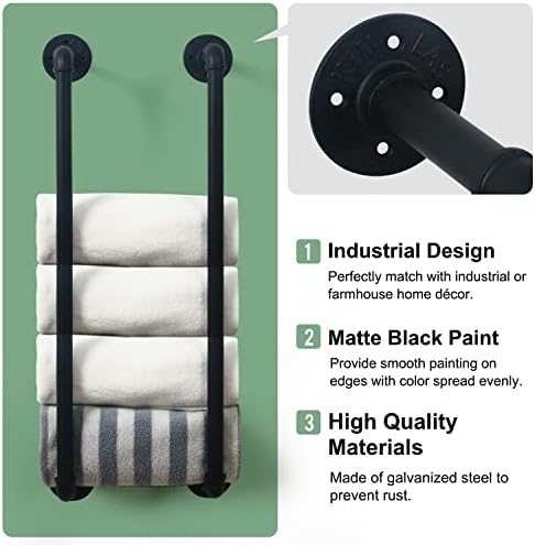 HouseAid Industrial Pipe Towel Rack, Farmhouse Bathroom Towel Storage Holder, Vintage Style Towel Organization, Wall Mounted, Matte Black - Image 4