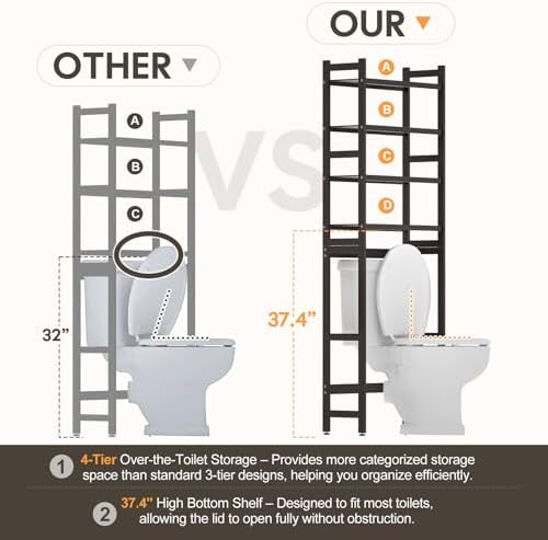 Homde Bathroom Over Toilet Storage Rack: Adjustable 4-Tier Bamboo (Brown) - Image 4