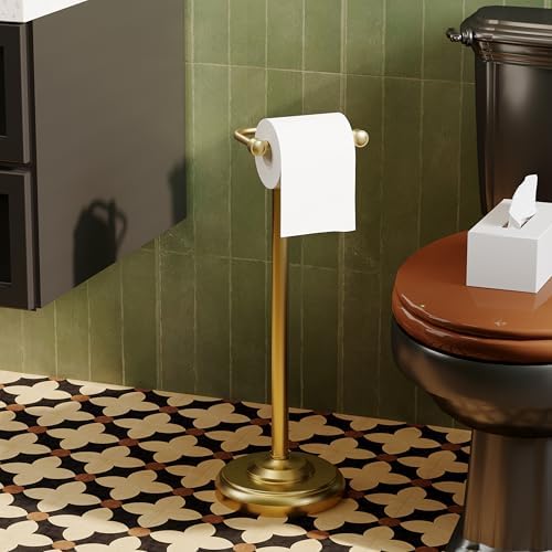Toilet Paper Holder Stand,Free Standing Toilet Paper Holder,Modern Post Pivoting Toilet Paper Stand with Stable Weighted Base,SUS304 Stainless Steel Tissue Roll Holder Stand for Bathroom,Brushed Gold - Image 2