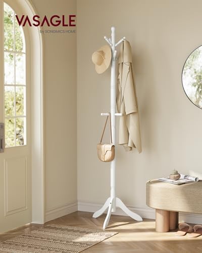 VASAGLE Freestanding Coat Rack, Rubber Wood Coat Tree with 10 Hooks - Image 2