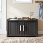 ROJIK Shoe Cabinet Waterproof UV-Resistant,Storage Bench Indoor Outdoor with Adjustable Shelves,for Entryway Bedroom,Hallway,Living Room(Double Door, Deep Black) - Image 2