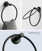 12 Pcs Matte Black Bathroom Hardware Accessories Set SUS304 Stainless Steel - Image 3
