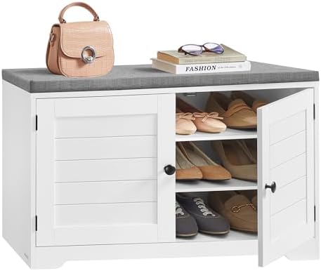 VASAGLE 3-Tier Shoe Storage Bench with Cushion, 14 x 31.9 x 20.7 Inches by VASAGLEbySONGMICSHOME
