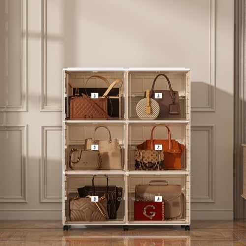 Purse Organizer for Closet, Handbag Storage, Brown 3-Tier 6-Cubby by BelleBox