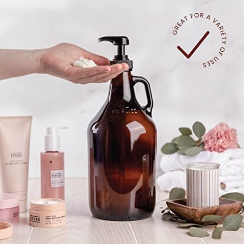 Large Amber Pump Bottle for Salons, Shampoo, Conditioner, Hair Serum, Gel - Half Gallon Glass Jug Pump Dispenser - 64 oz Capacity - Pack of 1- by Kitchentoolz - Image 4