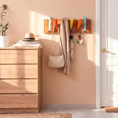 Youyole 6 Hooks Wood Coat Rack Wall Mount Piano Hideaway Coat Hooks - Image 5