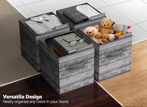Sorbus 11 x 11 Storage Cubes, Foldable Fabric Bins (4 Pack, Rustic Gray) - Image 5