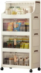 174QT Stackable Storage Bins with Lids & Rack, 4 Tier Large Capacity Foldable Storage Cabinet, Clear Collapsible Pantry Organizer for Home, Kitchen, Bathroom, Dorm, Office by FoldTrend