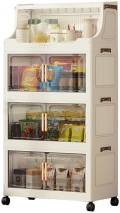 174QT Stackable Storage Bins with Lids & Rack, 4 Tier Large Capacity Foldable Storage Cabinet, Clear Collapsible Pantry Organizer for Home, Kitchen, Bathroom, Dorm, Office by FoldTrend