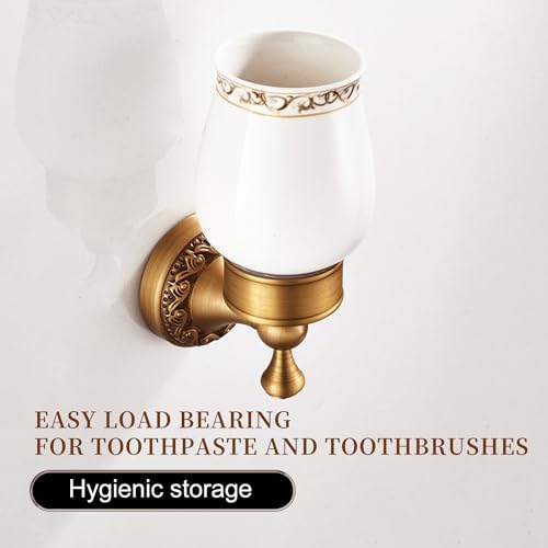 Wall Mounted Bathroom Tooth Brushed Cup Holder, Antique Brass Pattern Carving,Brushed Bronze - Image 4