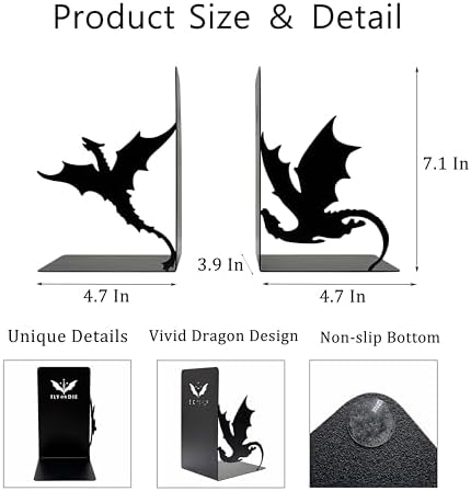 Fourth Dragon Bookends with Fantasy Wing Design, Dark Academia Shelf Decor - Image 2