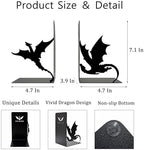 Fourth Dragon Bookends with Fantasy Wing Design, Dark Academia Shelf Decor - Image 2