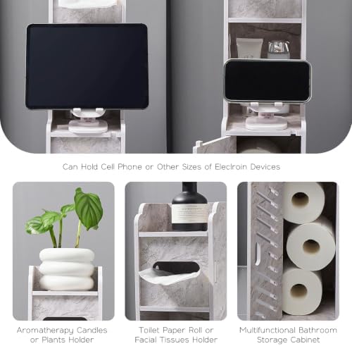 Slim Toilet Paper Storage Cabinet, Freestanding Toilet Paper Holder Stand, Bathroom Storage Cabinet for Storage and Toilet Paper Organization (Marble White) - Image 4