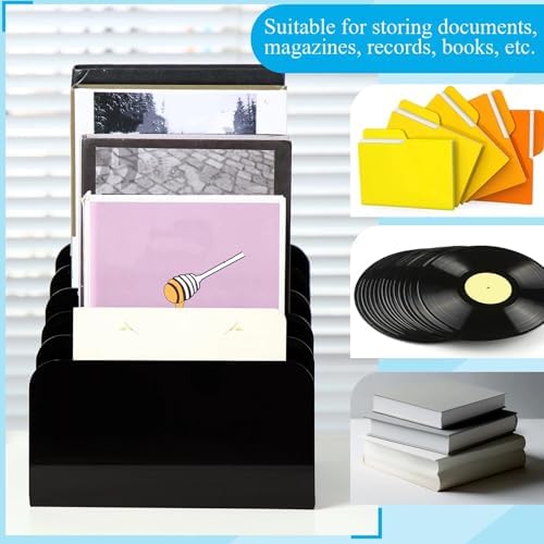 Chunful Acrylic Desk Organizer, 5 Section Desk File Holder Sorter Stand Rack Vertical Organizer Desktop Vinyl Storage Display for Record Album Book Magazine Document Home Office(Black) - Image 7