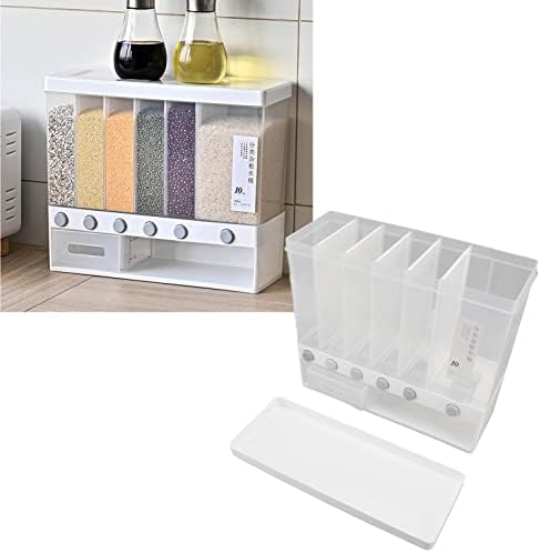 Divided Rice and Cereal Dispenser 6 Grid Food Storage Containers Grain Storage Box Household Food Dispensers 10L Capacity Suitable for Rice Beans Wall Mounted Dry Food - Image 2