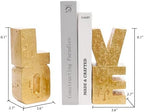 Book Ends Decorative Love Design,Modern Heavy Duty Gold Bookends for Shelve - Image 2