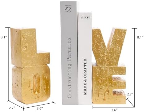 Book Ends Decorative Love Design,Modern Heavy Duty Gold Bookends for Shelve - Image 2