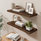 Fun Memories 36 Inch Long Floating Shelves for Wall, 9.3 Inch Deep Floating Shelf, 2 Packs Long Shelves for Bathroom, Living Room, Bedroom, Wall Mounted Storage Shelf for Books Decor, Rustic Brown - Image 2