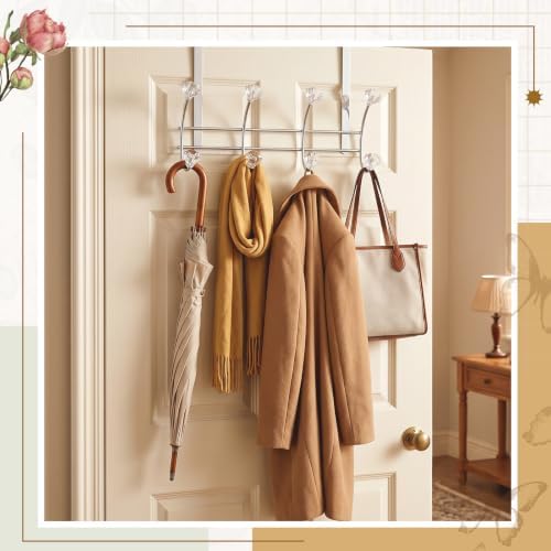 Over The Door Towel Hooks with Crystal Knobs, 8 Hook Heavy Duty Doors Hanger Rack for Bathroom, No Drill Slim Over Door Organizer for Bedroom Closet, Holds Coats Towels Robes Bags Purse - Image 5