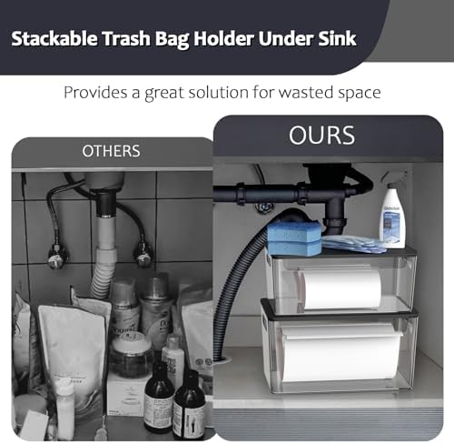 COAZEX 2 Pack Stackable Plastic Trash Bag Holder with Black Lids Under Sink - Image 4