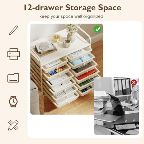 COSTWAY 12-Drawer Rolling Storage Cart, Utility Storage Organizer Cart - Image 4