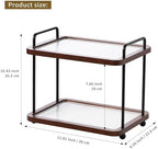 2-Tier Bathroom Counter Organizer with Transparent Stripe Acrylic Shelves, Brown Wood Frame and Black Metal Support, Rustproof Vanity Storage Rack for Skincare Cosmetics and Toiletries - Image 2