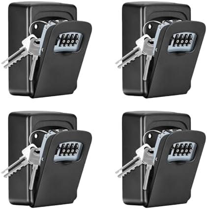 Key Lock Box Wall Mounted, Fayleeko 4 Digit Combination Lockbox for Outside, House Keys - 5 Keys Capacity, Key Safe Security Storage Lock Box for Indoor, Outdoor, Garage, Garden, Store (Black, 4Pack) by Fayleeko