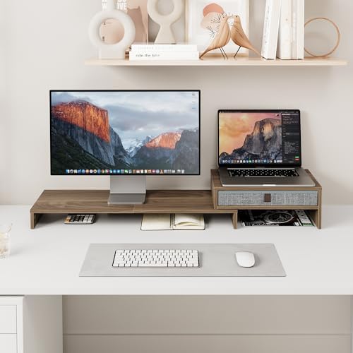 Fenge Triple Monitor Stand with Storage Drawer, Adjustable Length and Angle - Image 7