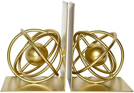 Book Ends Decorative, Modern Metal Unique Gold Bookends for Shelves, Round Design Bookend Book Stopper Holder for Home Office - Image 3
