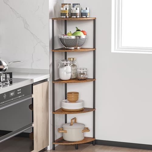 5 Tier Corner Shelf Stand, 44.1", Rustic Brown - Image 3