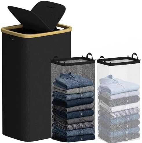 efluky Double Laundry Hamper with Lid and 2 Removable Bags, Black by efluky