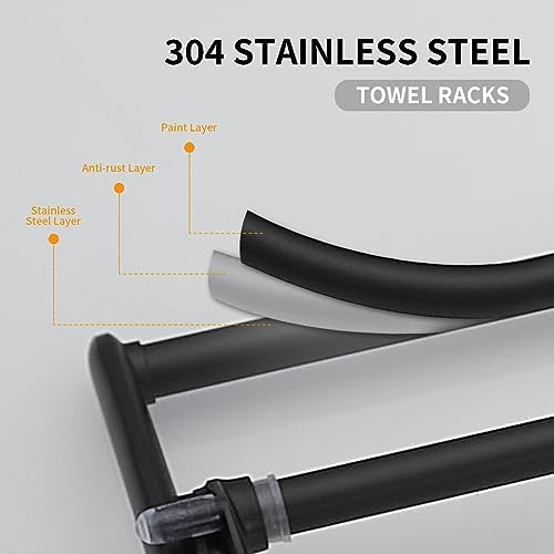 BESy Towel Racks with Foldable Towel Bar Hooks, Wall Mounted Matte Black - Image 4