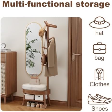 AQIMUELE Shoe Bench with Coat Rack, Shoe Rack with 9 Hooks, Walnut - Image 3