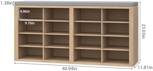 Shoe Rack Bench, Shoe Storage Bench with Cushion, Shoe Organizer 16 Cubbies for Entryway Hallway Bedroom Living Room, Holds Up to 400lbs - Image 2