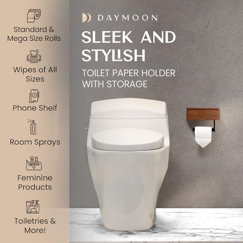 Day Moon™ - Toilet Paper Holder with Shelf - Modern Roll Holder for Bathroom - 1 Pack - Wall Mount - with Storage, Wood - Image 3