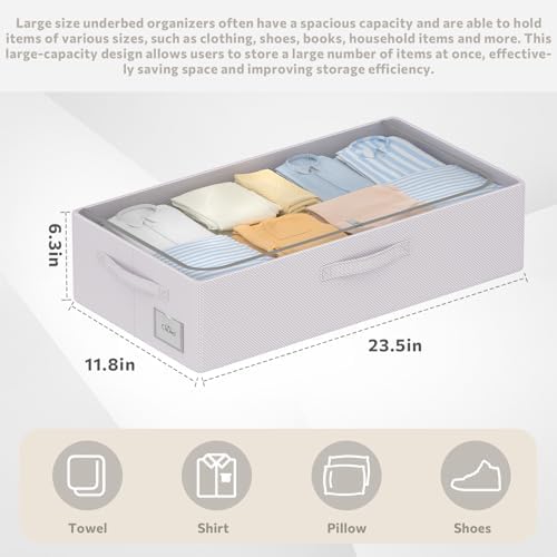 CYhom 3Pcs Under Bed Storage Bins with Metal Frame - Shoe Organizer for Closet with Clear Cover Oxford Fabric Sturdy Underbed Container Foldable Stackable Clothes Organizer (Grey, 23.5x11.8x6.3) - Image 5