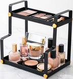 FFK 2 Tier Countertop Organizer, Cosmetic Organizer, Storage Shelf for Cabinet, Countertop, Pantry, Desktop, Ideal for Bathroom, Kitchen, Office (Black) by FFK