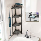 Consumest Corner Shower Caddy Stand - 4 Tier Shower Organizer with Soap Holder, Tall Floor Corner Shelf Standing with Adjustable Feet & 4 Hooks, Storage Rack for Bathroom Black - Image 2
