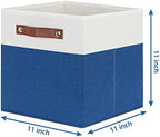 Temary 11 Storage Cube Bins for Shelves, Closet - 4 Pack Fabric Baskets With Leather Handles (White & Blue) - Image 2
