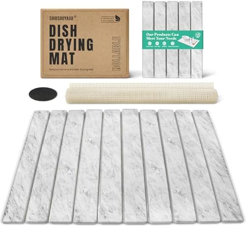 Stone Dish Drying Mat Collapsible Diatomaceous Earth Absorbent Mat Quick Dish Drying Pad Dish Rack Pad Match Any Counterto Multiple Usage for Kitchen,Bathroom (Light-Gray Frosted Pattern, 24"L x 16"W) by SHUSHIYAJU