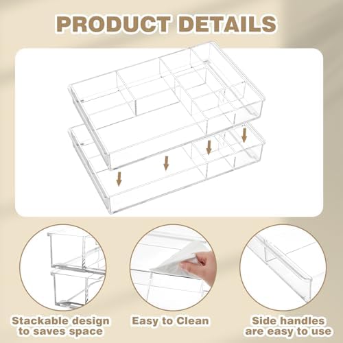Briwooody 3 Pcs Acrylic Drawer Organizer, 13.7 x 8.7 x 2'', 8 Compartments - Image 3