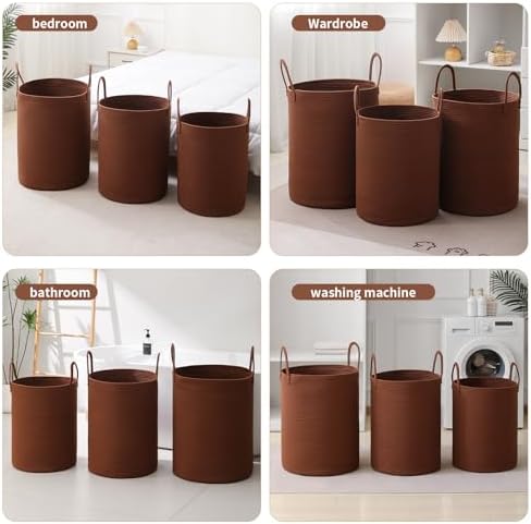 Laundry Basket Hamper Tall Rope Storage Woven for Blanket toys Dirty Clothes in Living Room Bathroom Bedroom (Dark Brown, 100L/26.4Gal) - Image 3