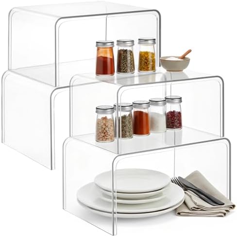 4 Pcs Clear Spice Rack Shelves, Pantry Organizers and Storage Set, Display Shelf Organizer, Stackable Desktop Organizer for Kitchen, Bathroom, 10.6 x 7.7 x 6.3 in & 7.4 x 5.3 x 10.6 in by Unknown