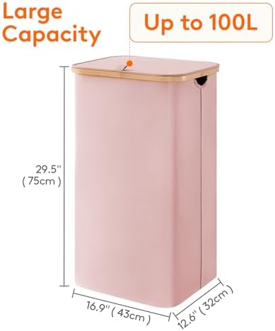 Lifewit 105L Large Laundry Basket with Lid, Removable Bags, Pink - Image 3