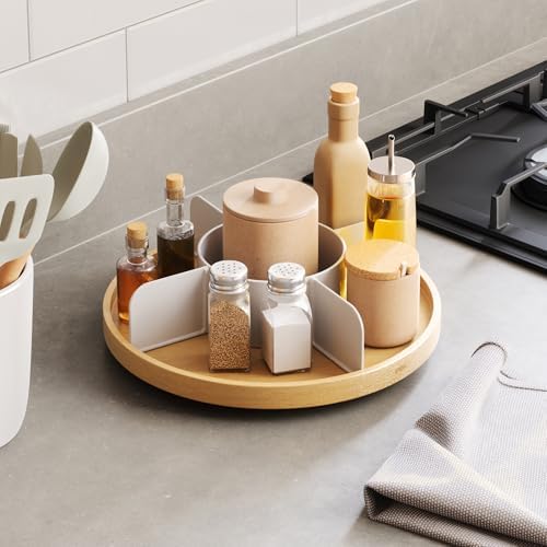 Umbra Bellwood Lazy Susan, Divided Tray Organizer, White/Natural - Image 2